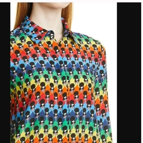 Alice + Olivia Willa placket Stace Face Print Button-Up silk colorful Shirt size - Picture 4 of 10